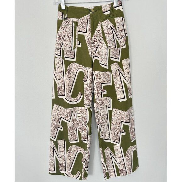 Anthropologie Maeve Women’s 24 The Colette Cropped Wide-Leg Pants Letters Print - Picture 12 of 13